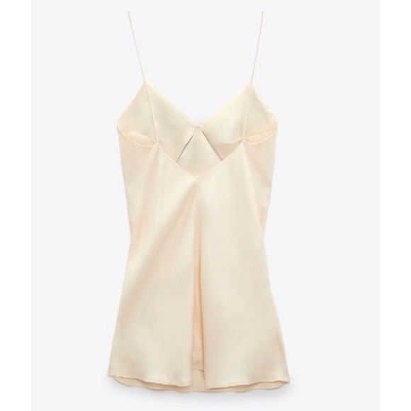 ZARA SATIN MINI DRESS BEIGE-PINK STRAPPY V-NECK - Picture 11 of 13